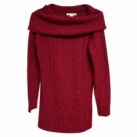 Canyon River Blues Sweaters - Canyon River Blues Burgundy Cable Knit Cowl Neck Sweater Medium